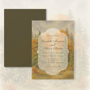 Rustikale Wasserfarben-Herbstwald-Hochzeit Einladung