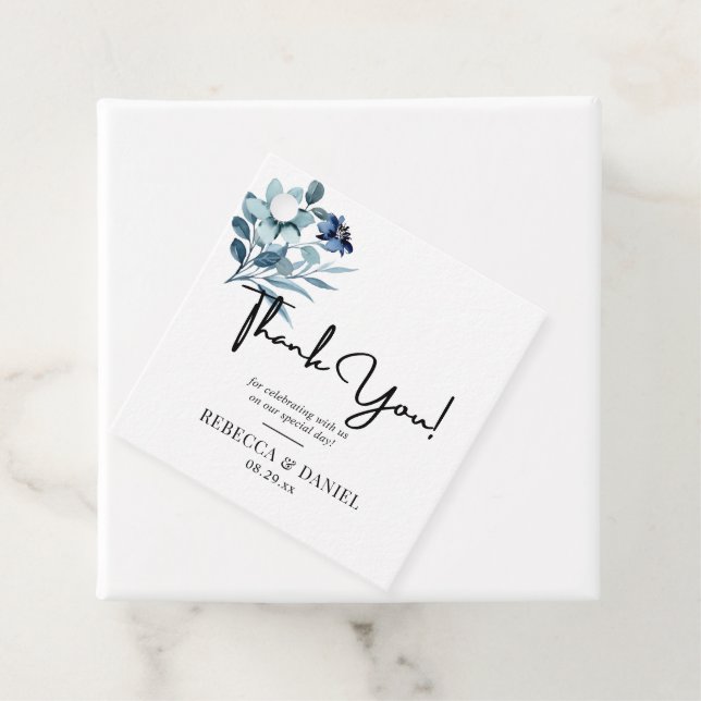 rustikale Wasserfarben-Illustration blaues Blumenb Geschenkanhänger (Beispiel)