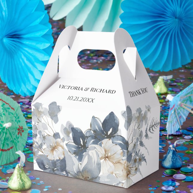 rustikale Wasserfarben-Illustration einer floralen Geschenkschachtel (Party)