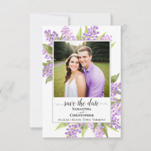 Rustikale Wasserfarben Lilacs & Foto Einfache Hoch Save The Date