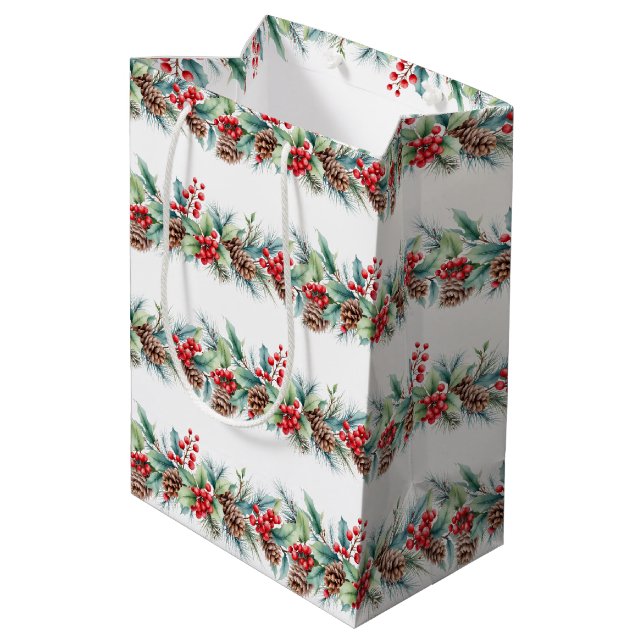 Rustikale Wasserfarben-Rand Mittlere Geschenktüte (Rückseite Schrägansicht)