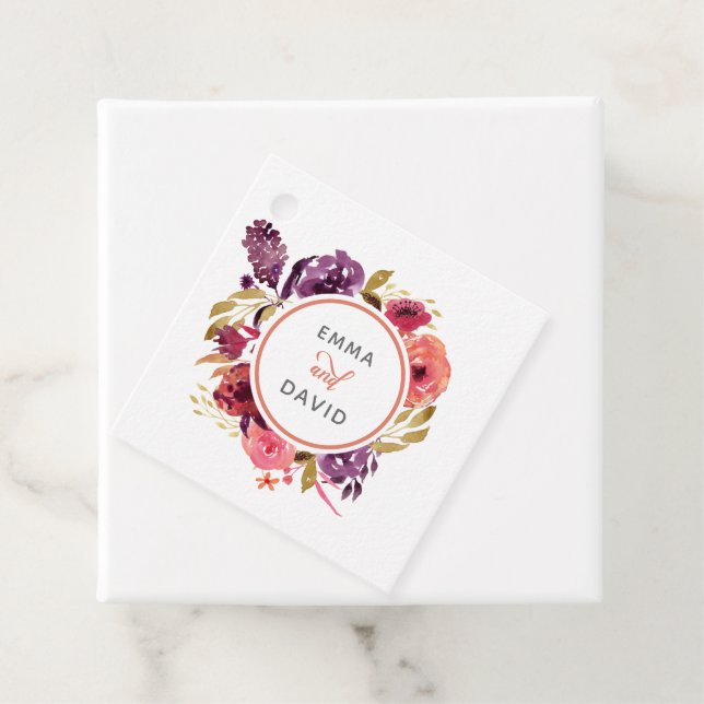 Rustikale Wasserfarben, rosa und Lila Blumenzehen Geschenkanhänger (Beispiel)