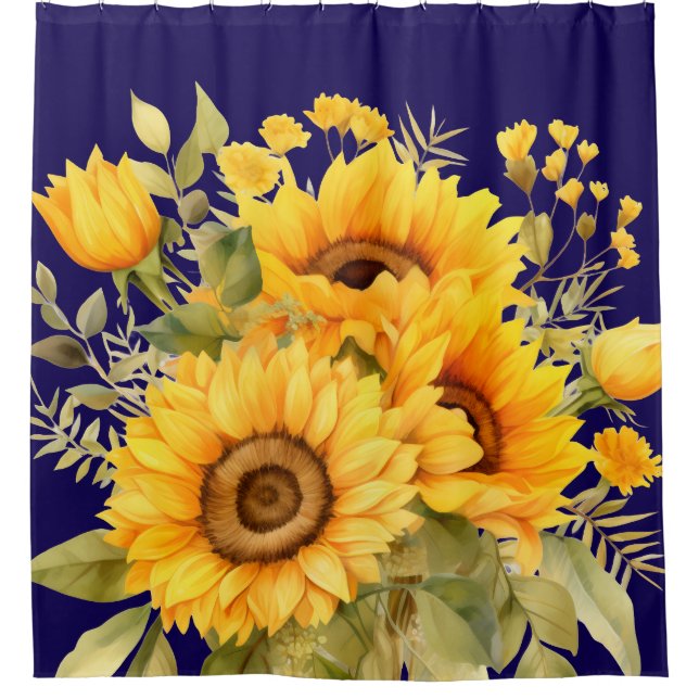 Rustikale Wasserfarben Sonnenblumen Duschvorhang (Vorderseite)