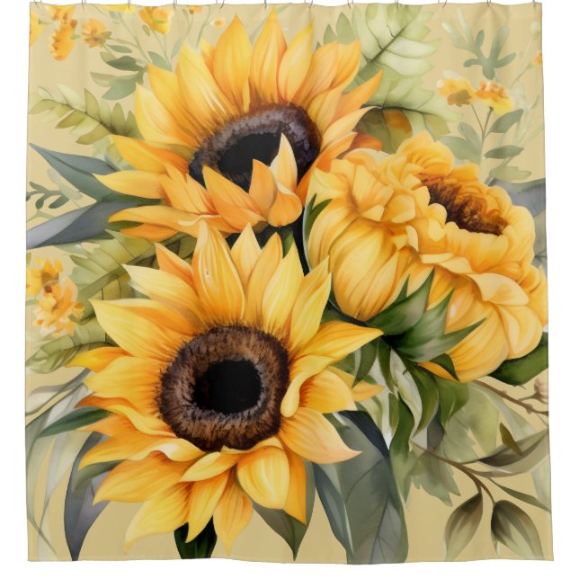 Rustikale Wasserfarben-Sonnenblumen-Duschvorhang Duschvorhang (Vorderseite)
