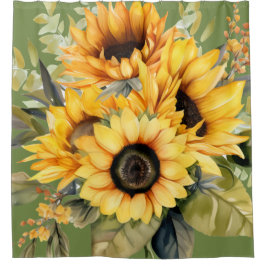 Rustikale Wasserfarben-Sonnenblumen-Duschvorhang Duschvorhang