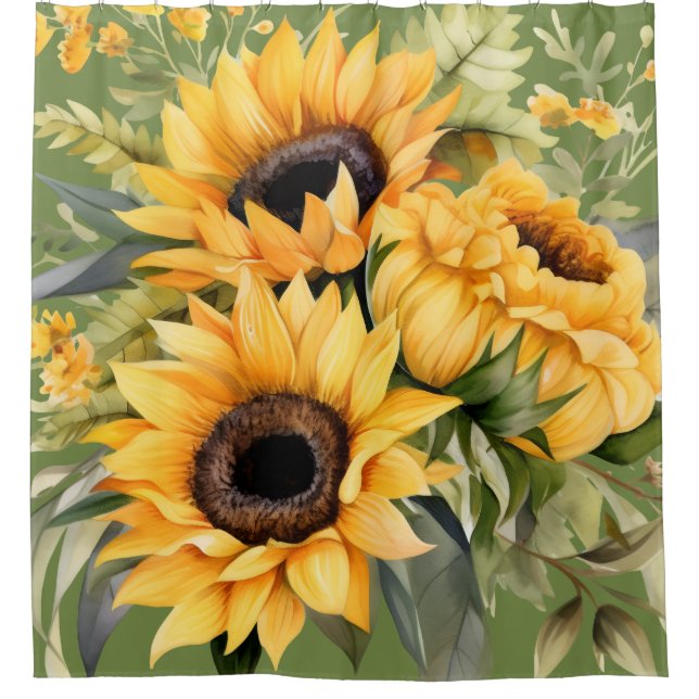 Rustikale Wasserfarben-Sonnenblumen-Duschvorhang Duschvorhang (Vorderseite)