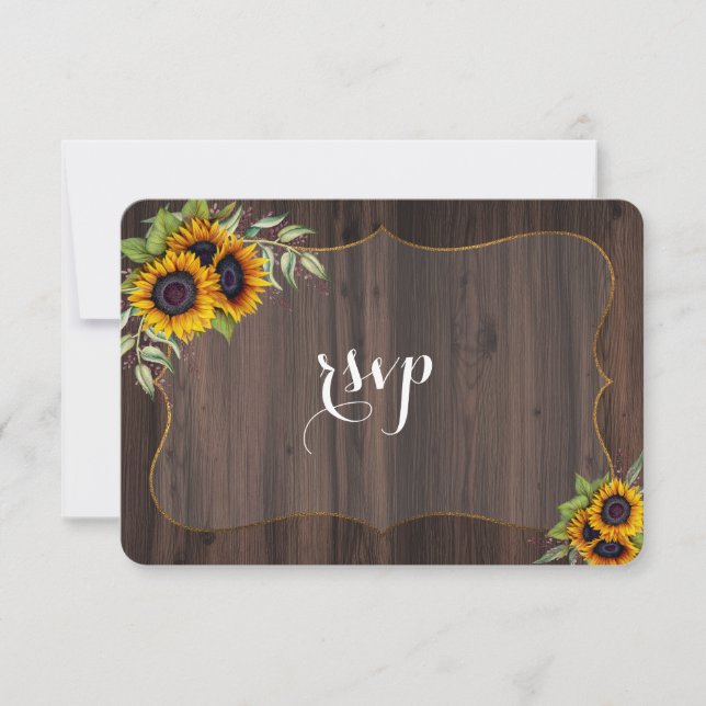 Rustikale Wasserfarben Sonnenblumen Holz UAWG lade RSVP Karte (Vorderseite)