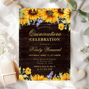 Rustikale Wasserfarben Sonnenblumen Quinceanera Einladung