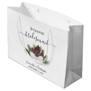 Rustikale Wasserfarben-Tannenzapfen-Hochzeitsbraut Große Geschenktüte