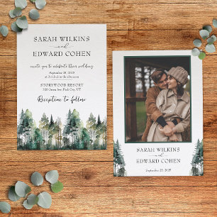 Rustikale Wasserfarben-Waldhochzeits-Einladung Einladung