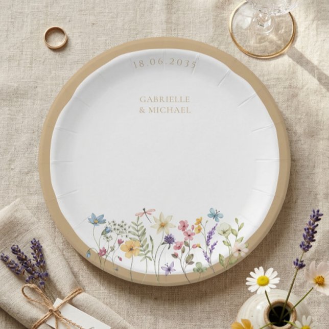 Rustikale Wasserfarben-Wildblumen-Hochzeitsplatten Pappteller (Von Creator hochgeladen)