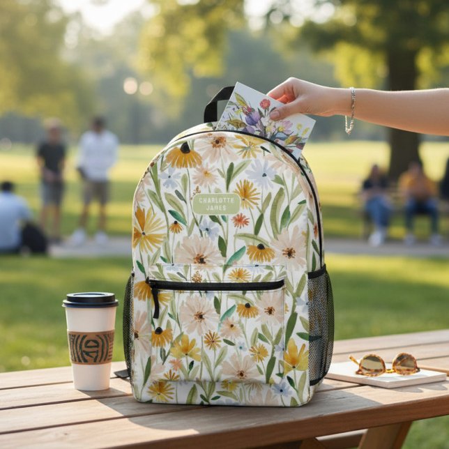 Rustikale Wasserfarben Wilde Blume Personalisierte Bedruckter Rucksack (Von Creator hochgeladen)