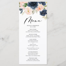 Rustikale Wasserfarbenblüte und Hochzeit von Navy- Menükarte
