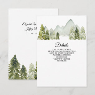 Rustikale Wasserfarbengebirge Pine Winter Wedding Begleitkarte