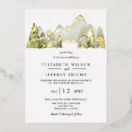 Rustikale Wasserfarbengebirge Pine Winter Wedding Folieneinladung