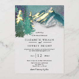 Rustikale Wasserfarbengebirge Pine Winter Wedding Folieneinladung