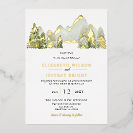 Rustikale Wasserfarbengebirge Pine Winter Wedding Folieneinladung