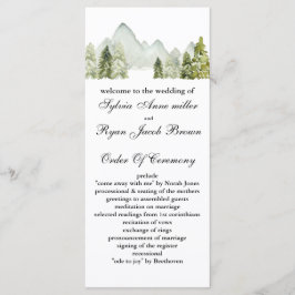 Rustikale Wasserfarbengebirge Pine Winter Wedding Programm