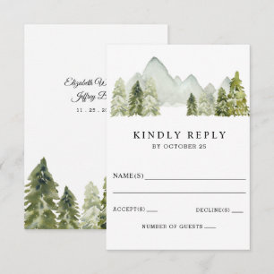 Rustikale Wasserfarbengebirge Pine Winter Wedding RSVP Karte