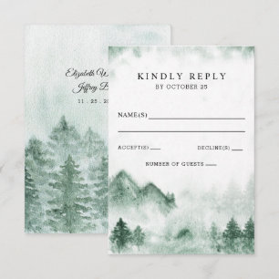 Rustikale Wasserfarbengebirge Pine Winter Wedding RSVP Karte