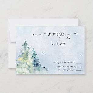 Rustikale Wasserfarbengebirge Pine Winter Wedding RSVP Karte