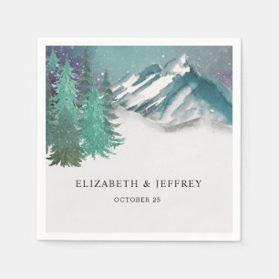 Rustikale Wasserfarbengebirge Pine Winter Wedding Serviette