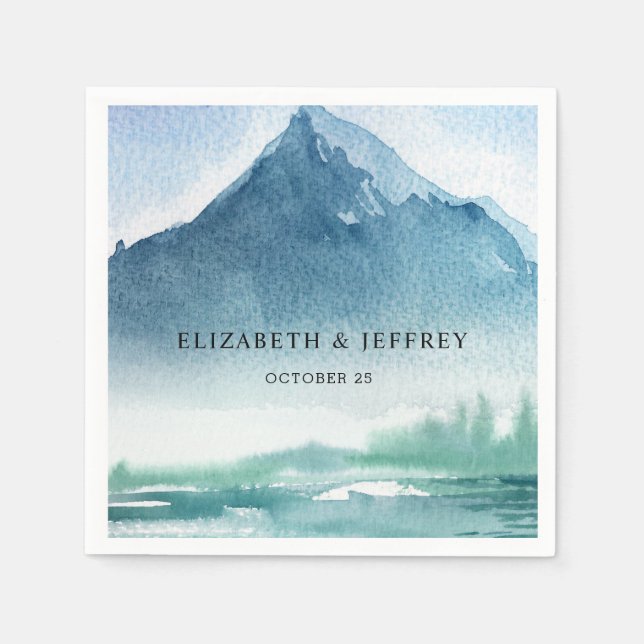 Rustikale Wasserfarbengebirge Pine Winter Wedding  Serviette (Vorderseite)