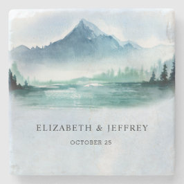 Rustikale Wasserfarbengebirge Pine Winter Wedding Steinuntersetzer
