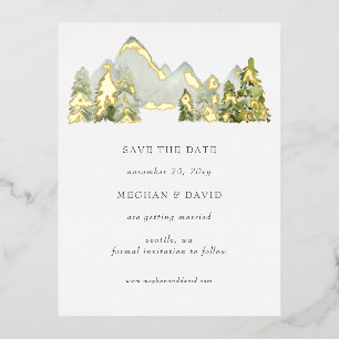Rustikale Wasserfarbengebirge Save the Date Folie Einladungspostkarte