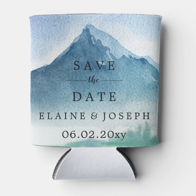 Rustikale Wasserfarbengebirge Save the Date Foto Dosenkühler (Vorderseite)