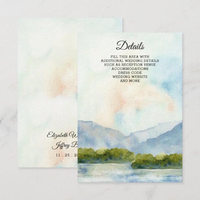 Rustikale Wasserfarbengebirge Winterhochzeit am Se Begleitkarte (Vorne/Hinten)