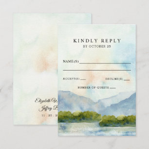 Rustikale Wasserfarbengebirge Winterhochzeit am Se RSVP Karte