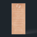 Rustikale Wasserfarbenhochzeit Menükarte<br><div class="desc">Dieses stilvolle Hochzeitsmenü bietet einen pfirsichfarbenen und tönernen Hintergrund mit weißem Text. Es hat Platz für die Initialen des Paares innerhalb von zwei handgezeichneten Zweigen. Es ist das ideale Menü für eine Hochzeit im Herbst.</div>