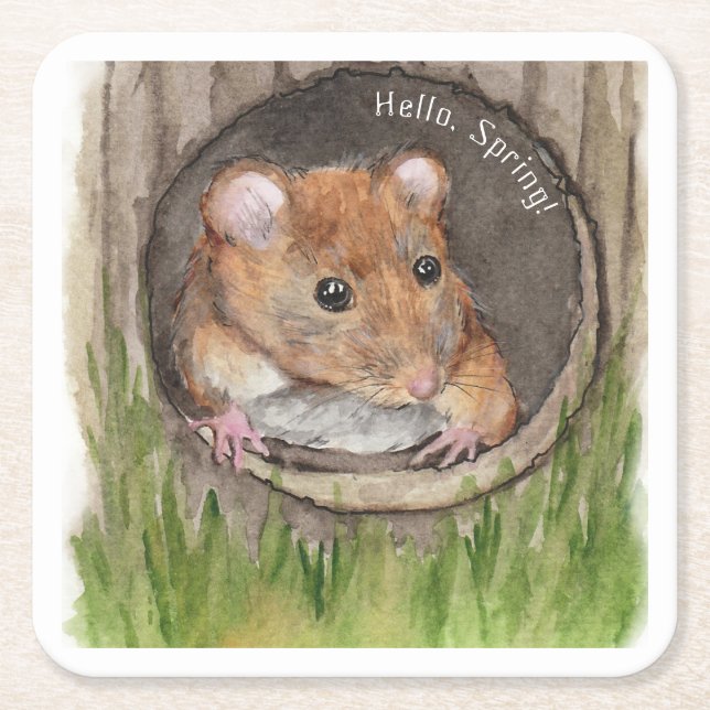 Rustikale WasserfarbenMaus Rechteckiger Pappuntersetzer (Vorderseite)