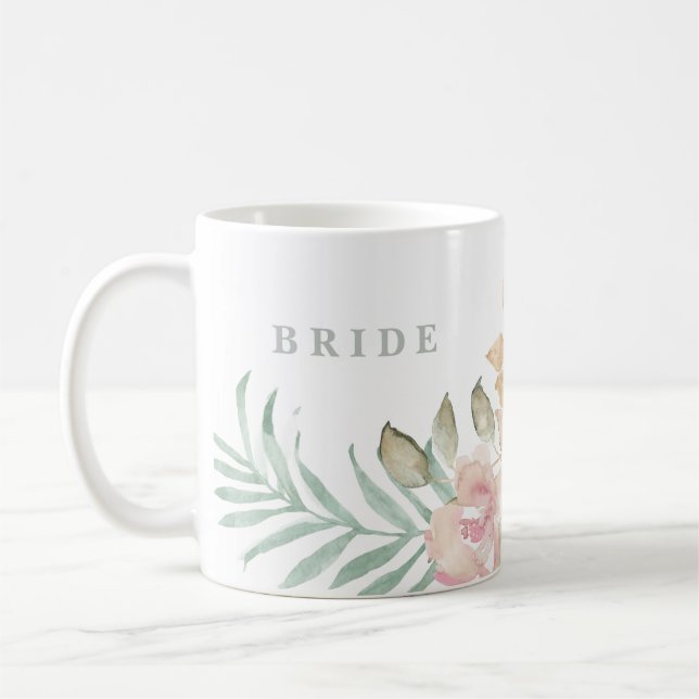 Rustikale Wasserfarbenprägung Grüne Hochzeitshöhe Kaffeetasse (Links)
