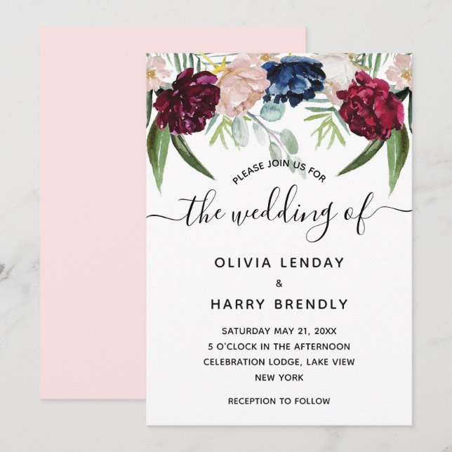 Rustikale Wasserfarbenwelt Elegante Hochzeit Einladung (Vorne/Hinten)