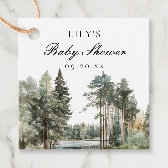 Rustikale Wasserfarbenwelt Wald-Wald Kinderdusche Geschenkanhänger (Vorderseite)