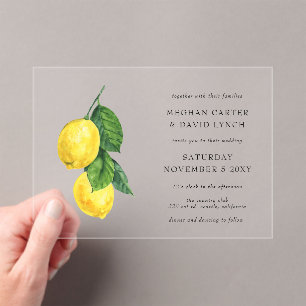 Rustikale Wasserfarbenzitrus Lemon Hochzeit Acryleinladungen