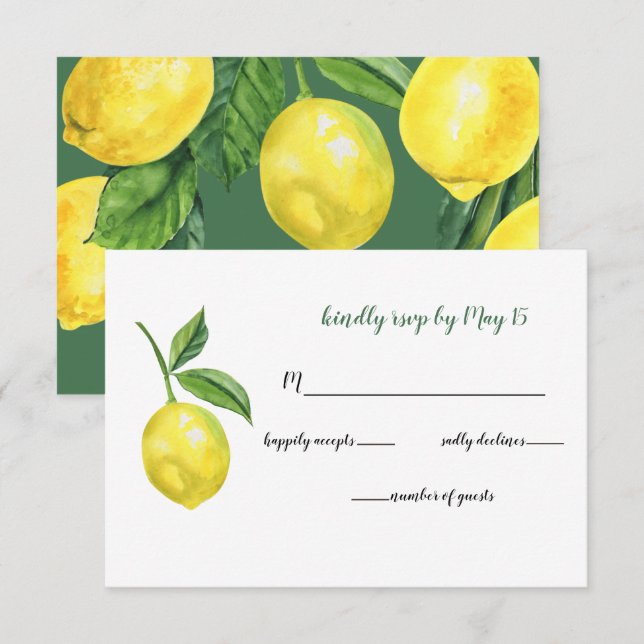 Rustikale WasserfarbeZitrus Lemon Hochzeit RSVP Karte (Vorne/Hinten)