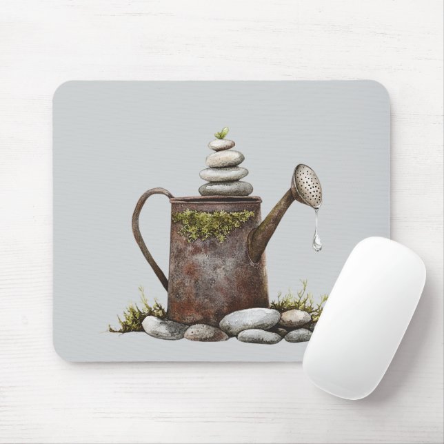 Rustikale Wasserkanne Steine Frühling Mousepad (Mit Mouse)