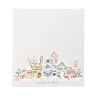 Rustikale Watercolor-Dorfhäuser im Winter nach Maß Notizblock