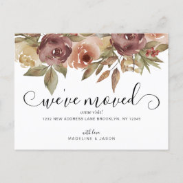 Rustikale Watercolor Floral Fall Script Moving Ankündigungspostkarte