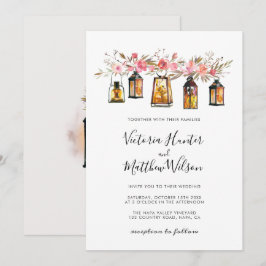 Rustikale Watercolor Floral Lantern Hochzeit Einladung