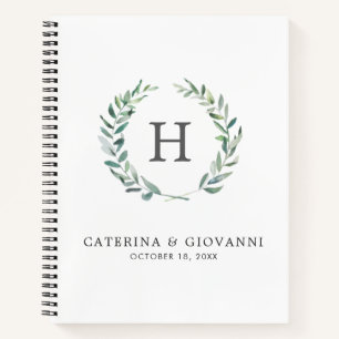 Rustikale Watercolor Greenerity Wreath Monogram We Notizbuch