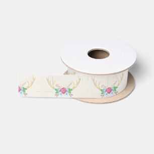 Rustikale Watercolor-Rotwild-Geweihe mit Blumen Satinband
