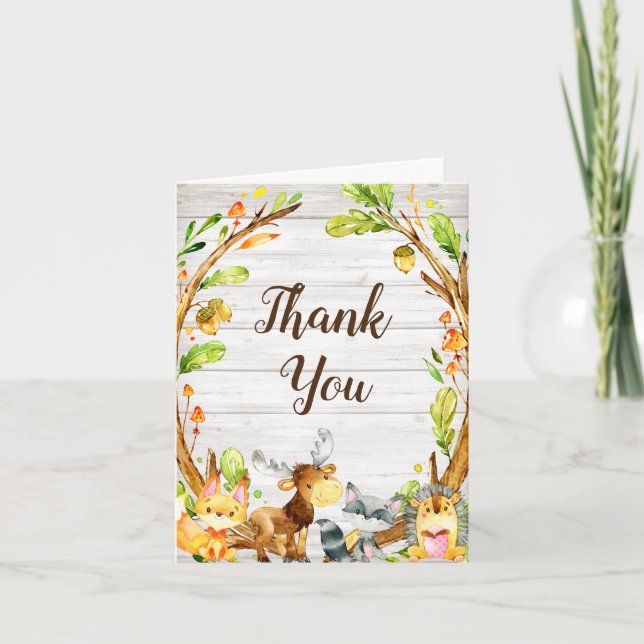 Rustikale Watercolor Woodland Animals Kinderdusche Dankeskarte (Vorderseite)