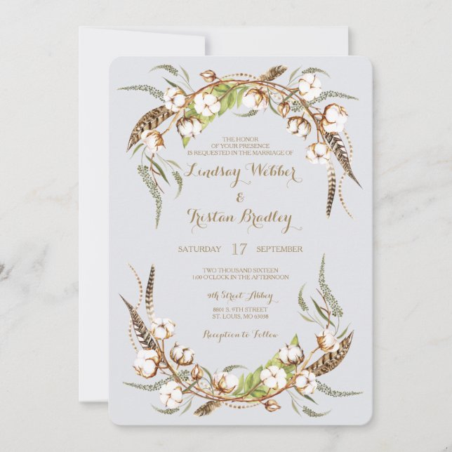 Rustikale Wattestäbchen Hochzeit Einladung (Vorderseite)