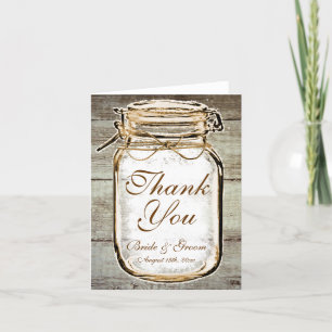 Rustikale Weckglas-Scheunen-hölzerne Hochzeit Dankeskarte