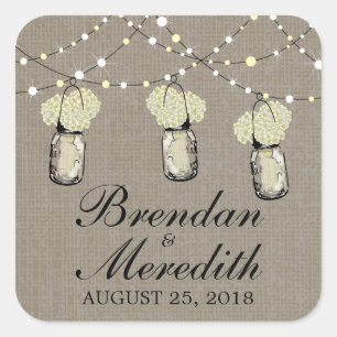 Rustikale Weckglas-Schnur der Lichter Quadratischer Aufkleber