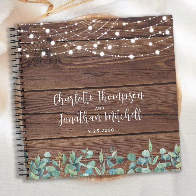 Rustikale Wedding Guest Book String Lights Eucalyp Notizbuch (Von Creator hochgeladen)